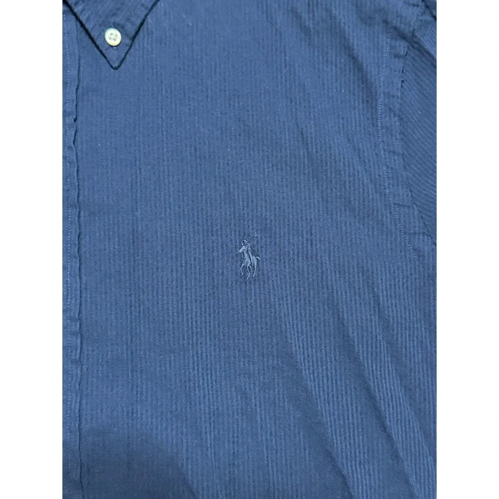 Polo Ralph Lauren Mens Navy Seersucker Short Sleeve Untucked Fit Shirt Sz M
